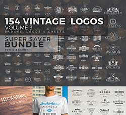 154个复古的徽章/标签/商标：154 Vintage Logos Bundle Vol.3